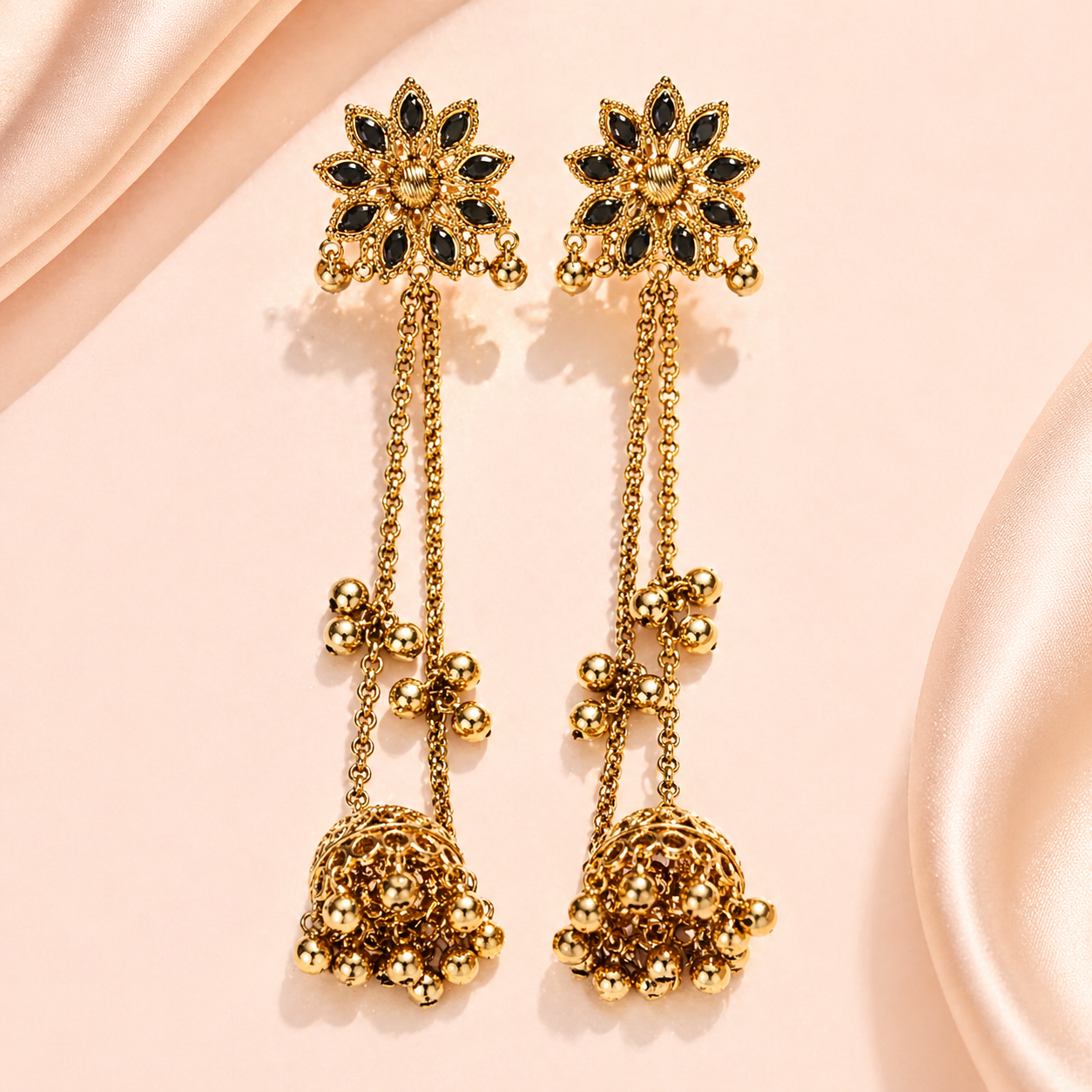 traditional kashmiri long chain dangle earrings for women | lotus design traditional kashmiri long chain dangle earrings for women | lotus design