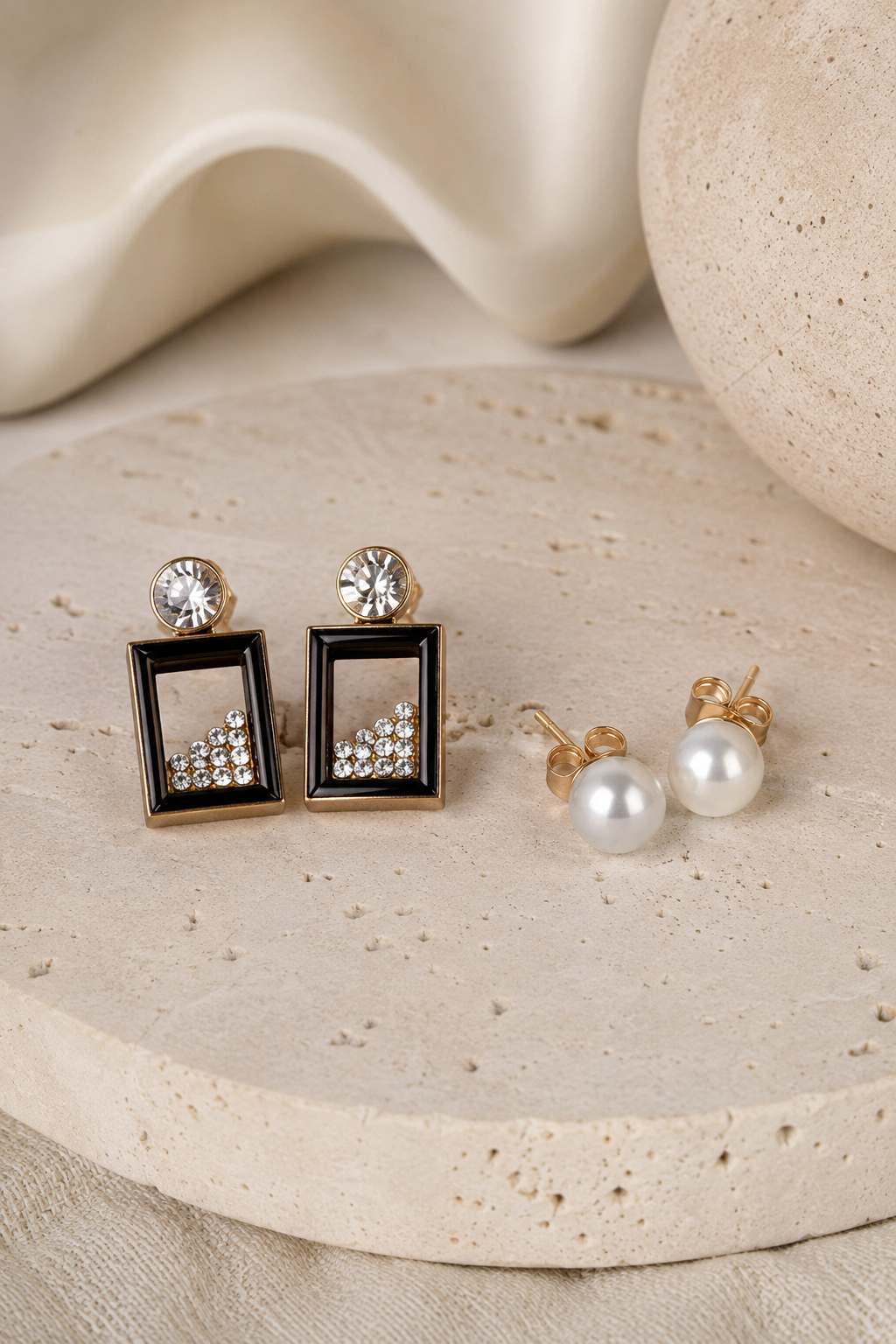 pearl & geometric dual earring set pearl & geometric dual earring set