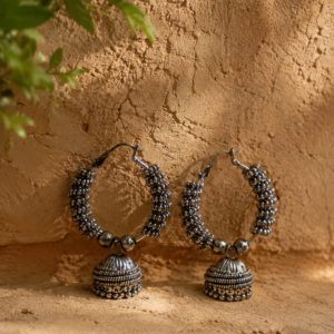 midnight oxidised hoop jhumka earring