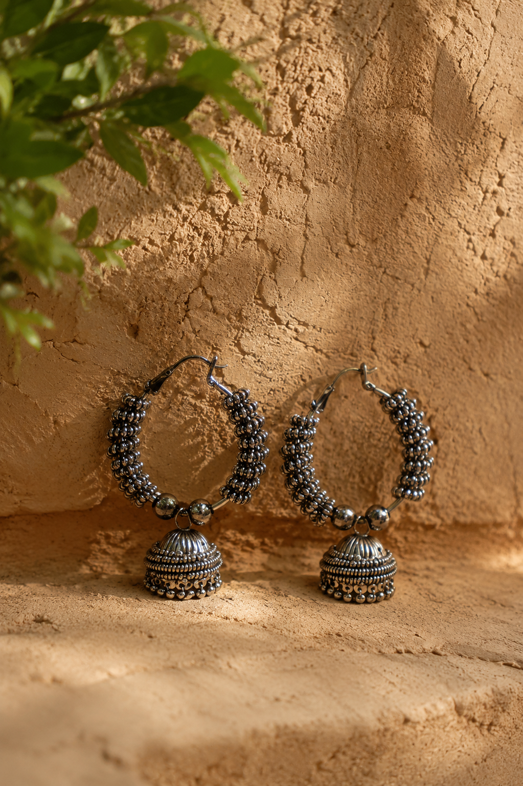 midnight oxidised hoop jhumka earring midnight oxidised hoop jhumka earring