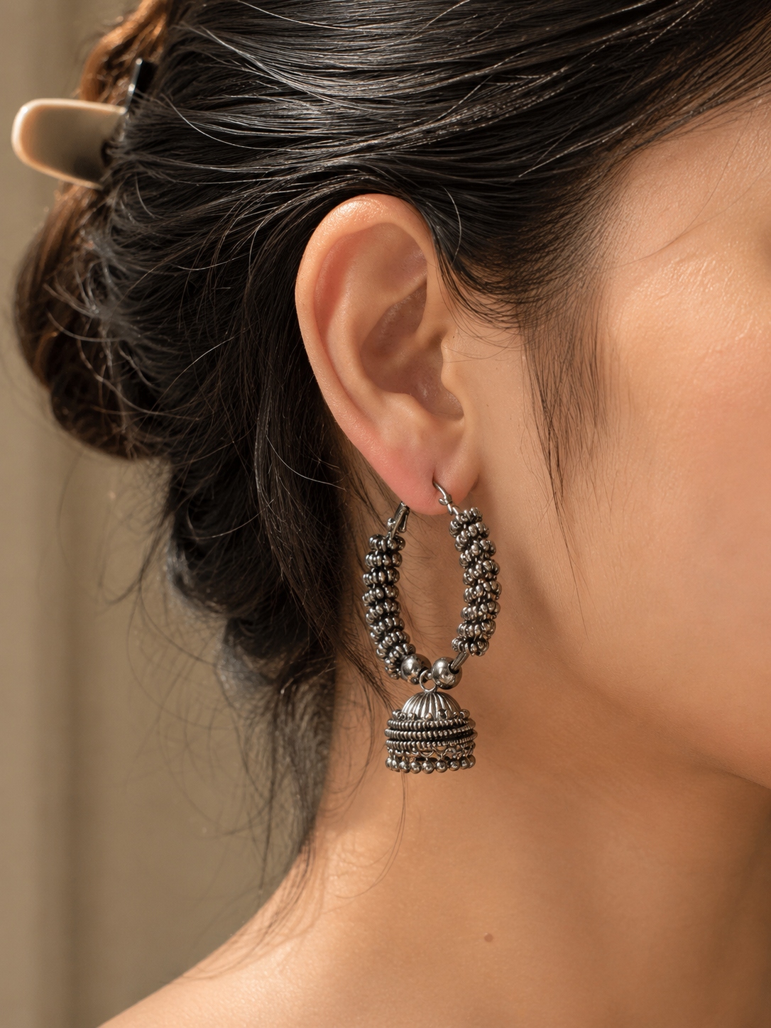 midnight oxidised hoop jhumka earring midnight oxidised hoop jhumka earring