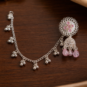 elegant silver jhumka (with ear chain)