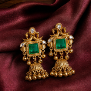 elegant stone jhumka earrings with antique gold finish