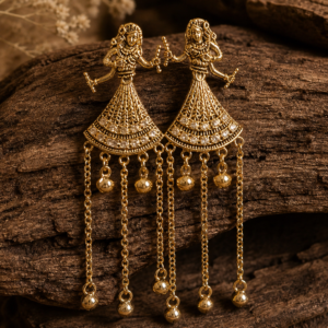 traditional dancing woman long chain earrings