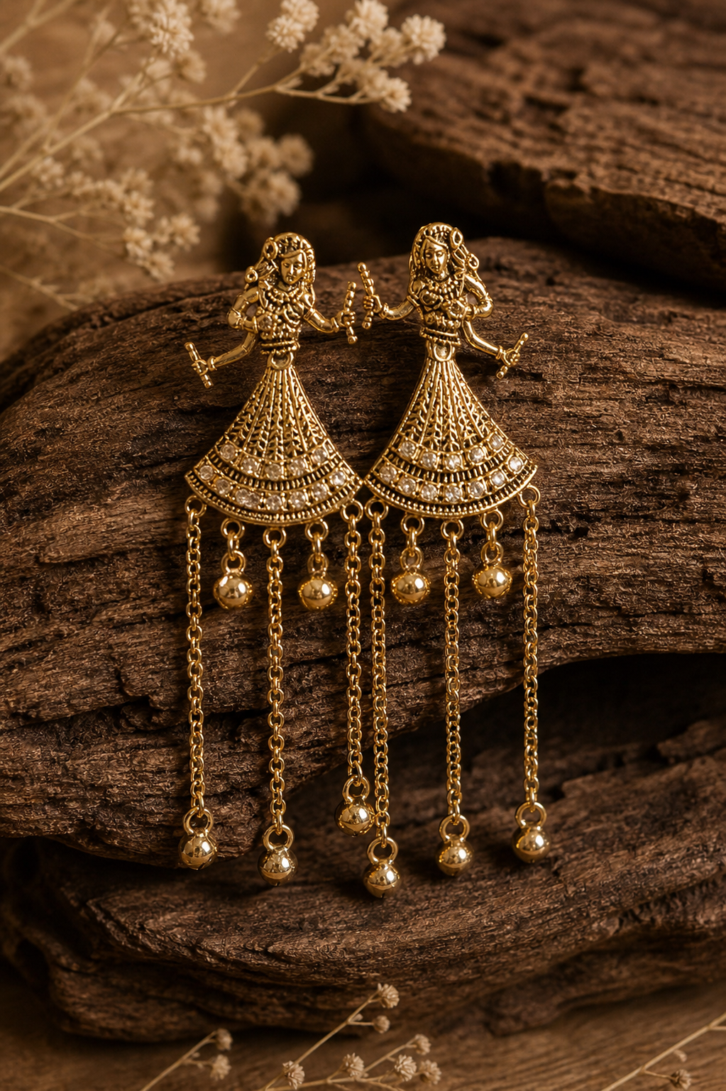 traditional dancing woman long chain earrings traditional dancing woman long chain earrings