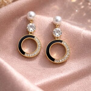 pearl noir crystal drop earrings